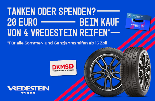 Vredestein Reifen kaufen und 20€ Tankgutschein oder Spende sichern